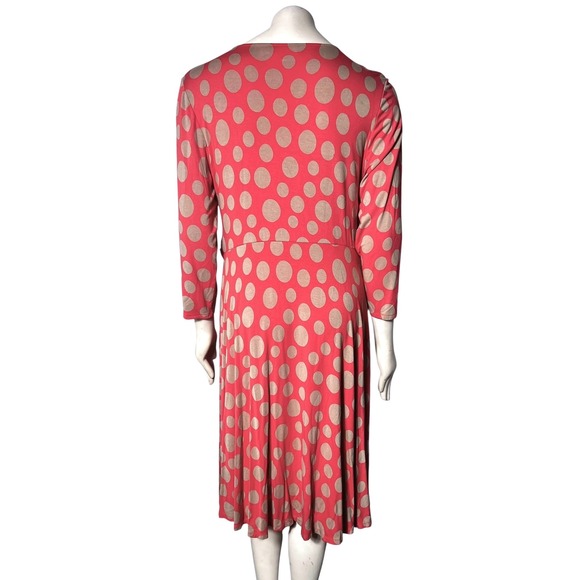 Boden Rosebery Dots Wrap Midi Dress Coral Tan Size US 16R Career Workwear Casual - Picture 4 of 11